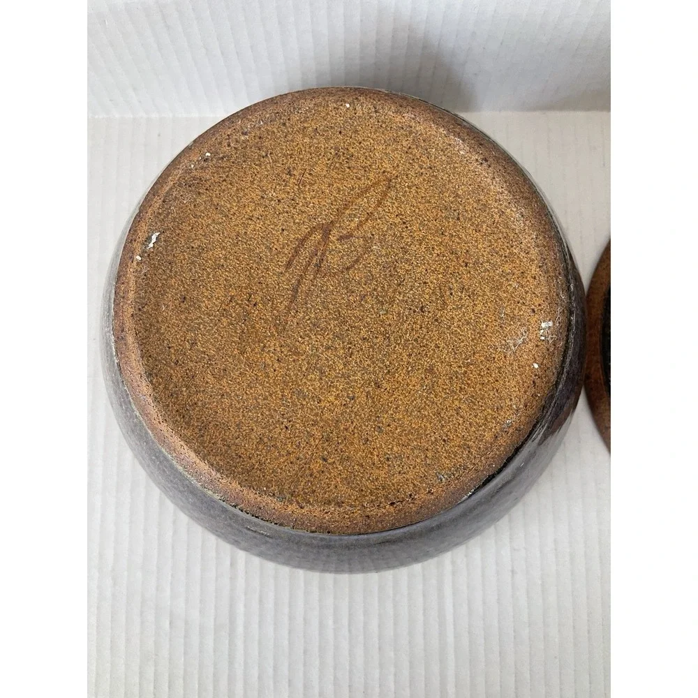 Vintage Signed Studio Pottery Covered Stoneware Serving Bowl with Lid 8